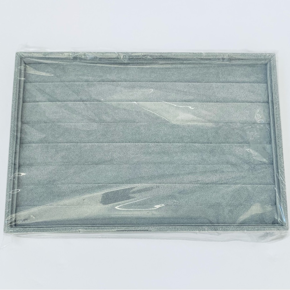 Gray Velvet Jewelry Tray Organizer Multiple Slots For Rings Or Earrings